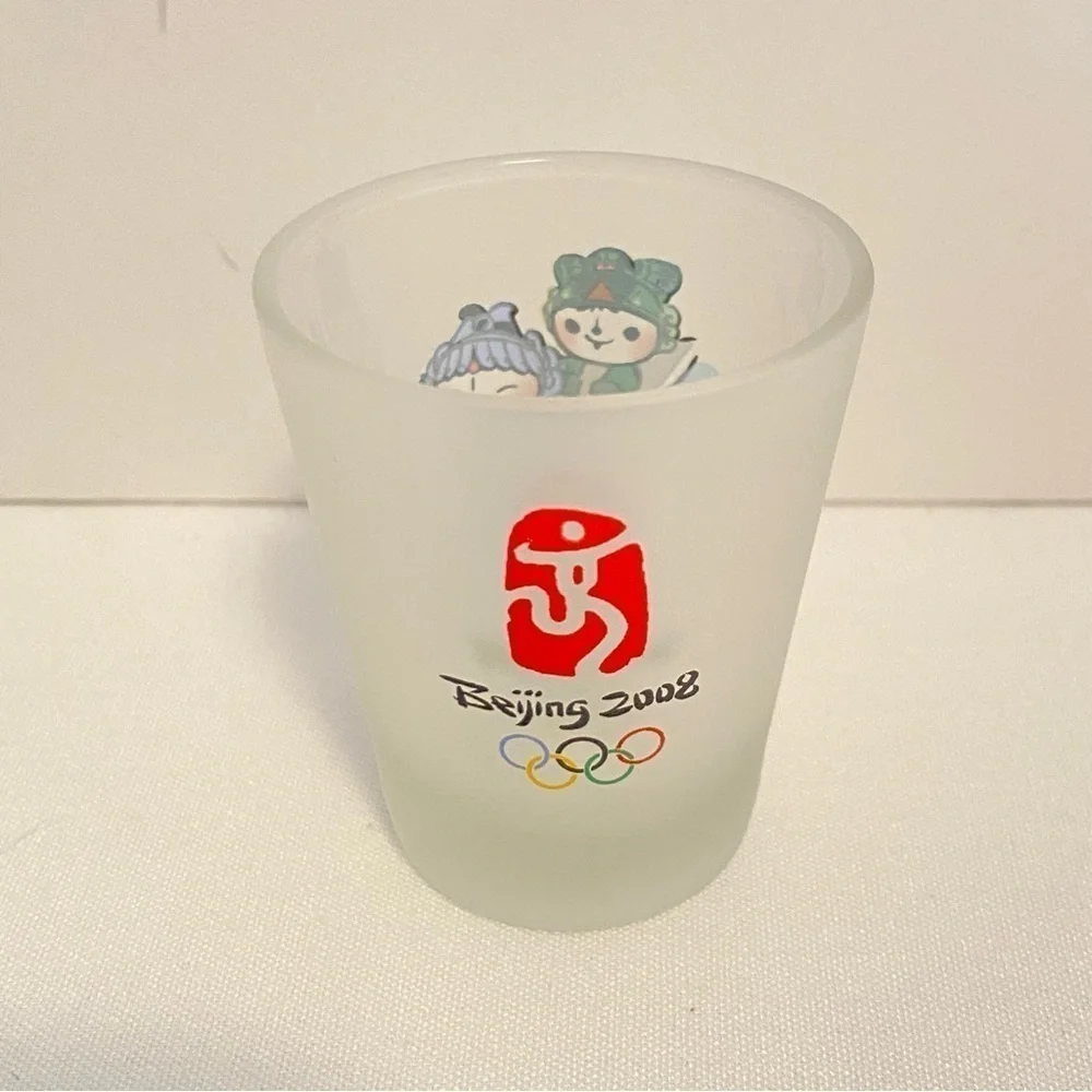 Beijing Olympics 2008 Friendlies Mascot Rowing Frosted Shot Glass
